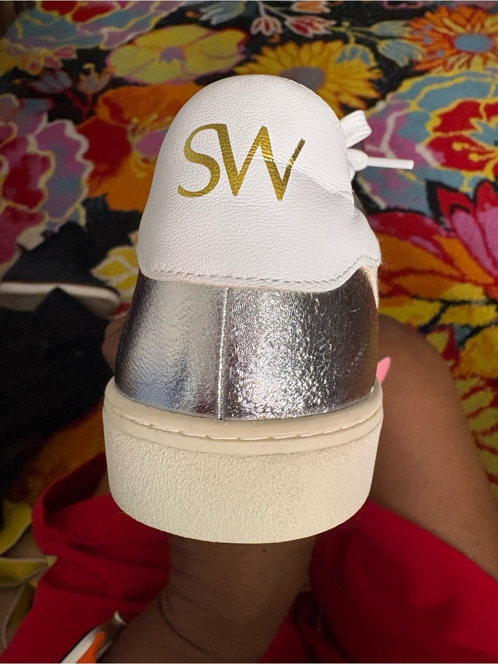 Stuart Weitzman Metallic Silver Low-Top Lace-Up Sneakers - Picture 5 of 5